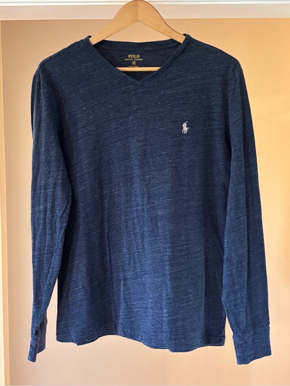 Polo by Ralph Lauren Men's Dark Blue V-Neck Long Sleeve Shirt
